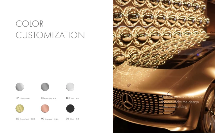Finish and color options in the catalog