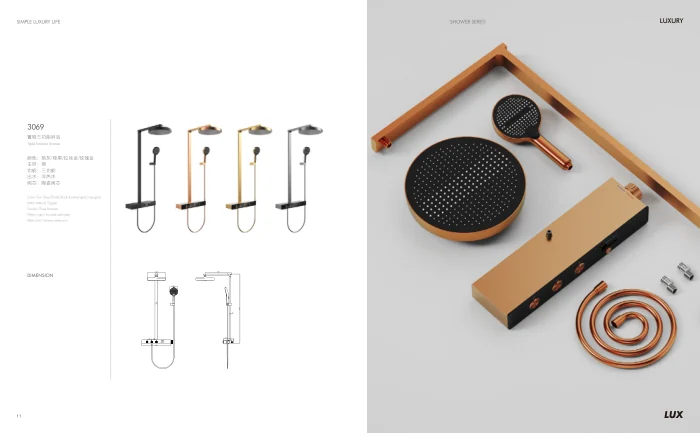 Model 3069 shower configuration and dimensional drawing